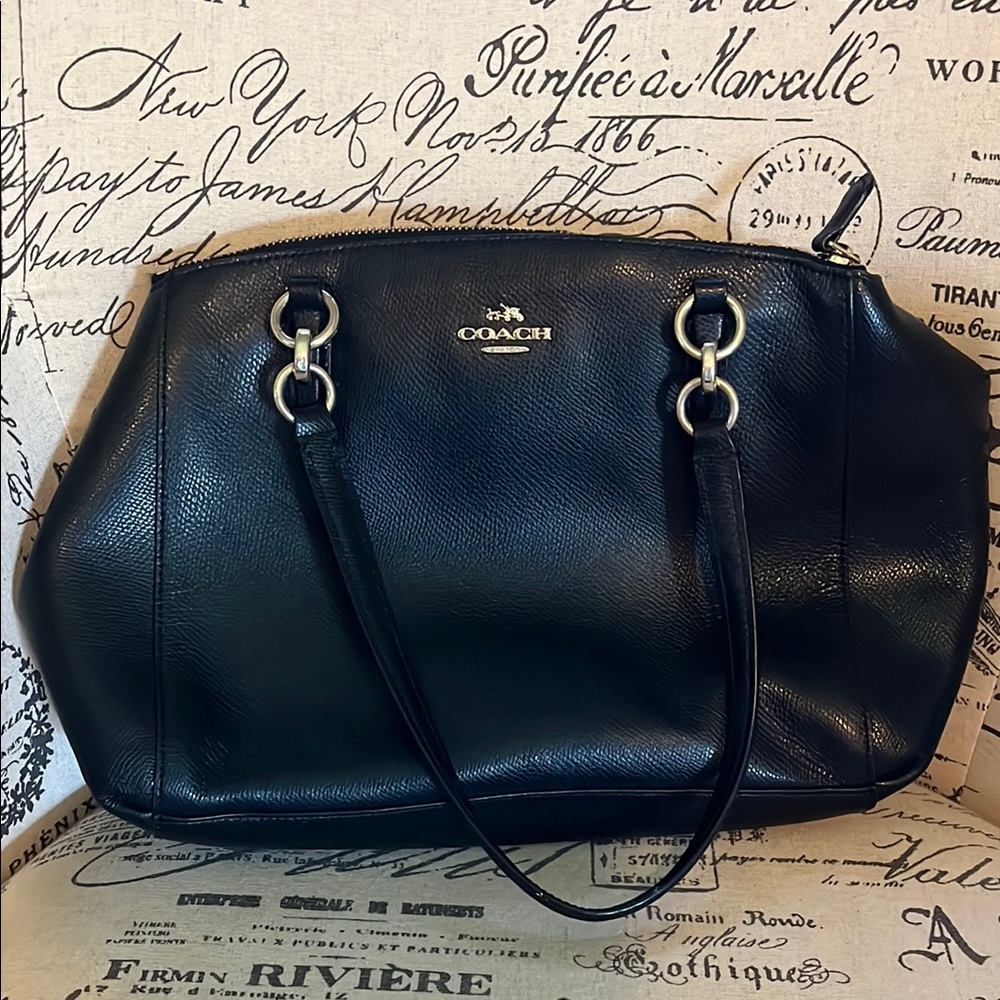 Coach Black Leather Shoulder Bag with Silver Hardware